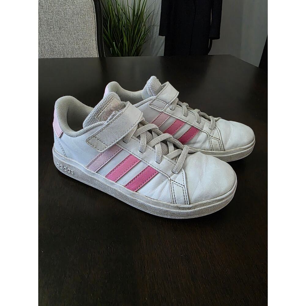 Adidas Grand Court Elastic Hook Loop White Pink Shoes Size 1 Youth